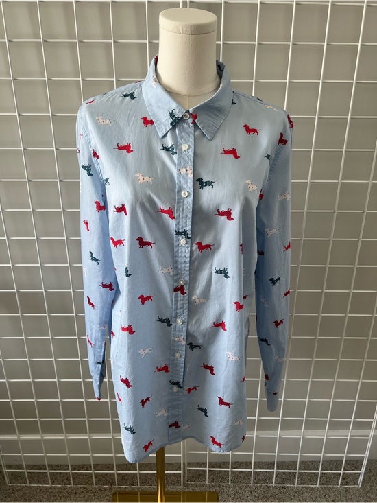 Talbots Tops - Talbots Women Size M Blue Dachshund Print Long Sleeve Button Up Cotton Shirt